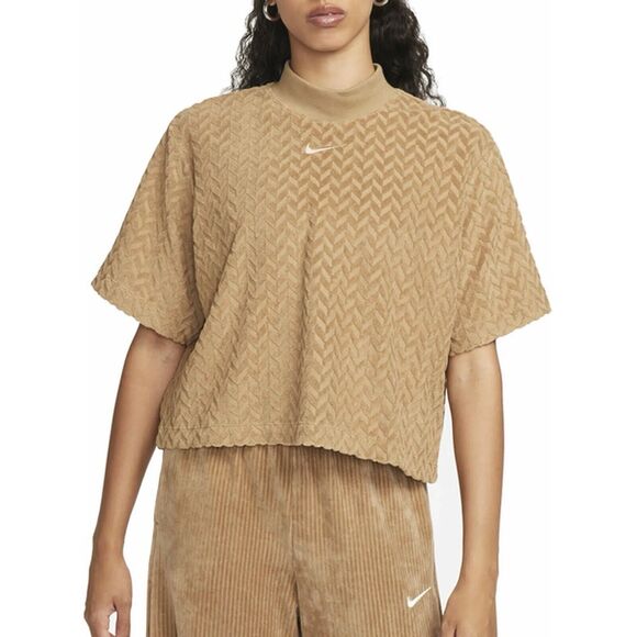 Nike Sportswear Everyday Modern Allover Boxy Top Camel Size Large Cheveron - Picture 1 of 8